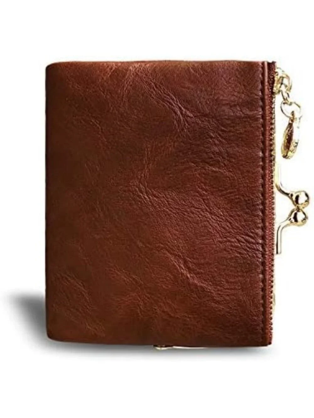 Compact RFID Women's Wallet - Vintage Leather Bifold Coin Purse with Zipper